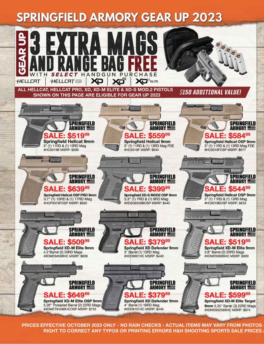 Retail sales flyer for H&H Shooting Sports in Oklahoma City, valid from October 1st 2023 to October 31st 2023